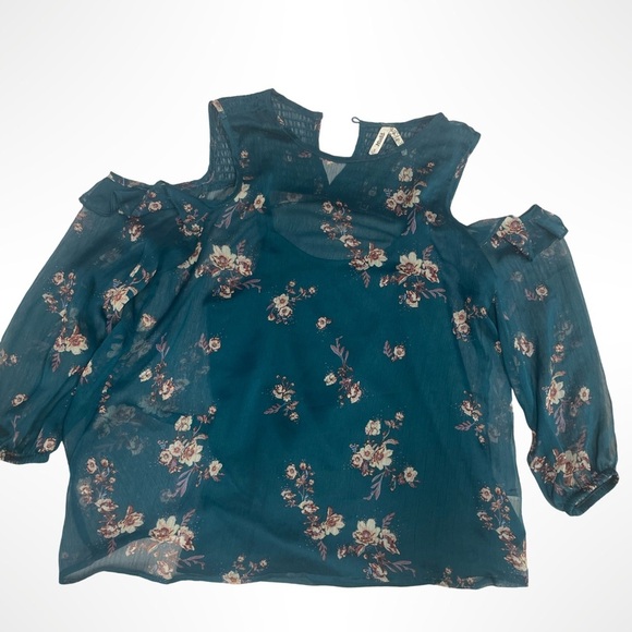 Floral Teal Sleeveless Mesh Bohemian Style Top size Small - Picture 2 of 4